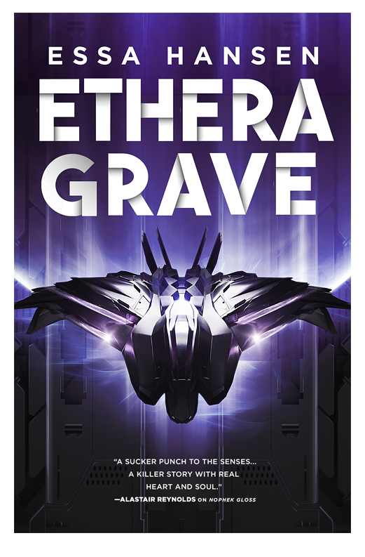 Book cover of Ethera Grave, a black space ship 